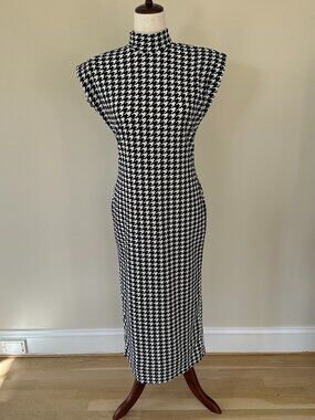 SHEIN Black White Houndstooth Turtleneck Maxi Dress Size L